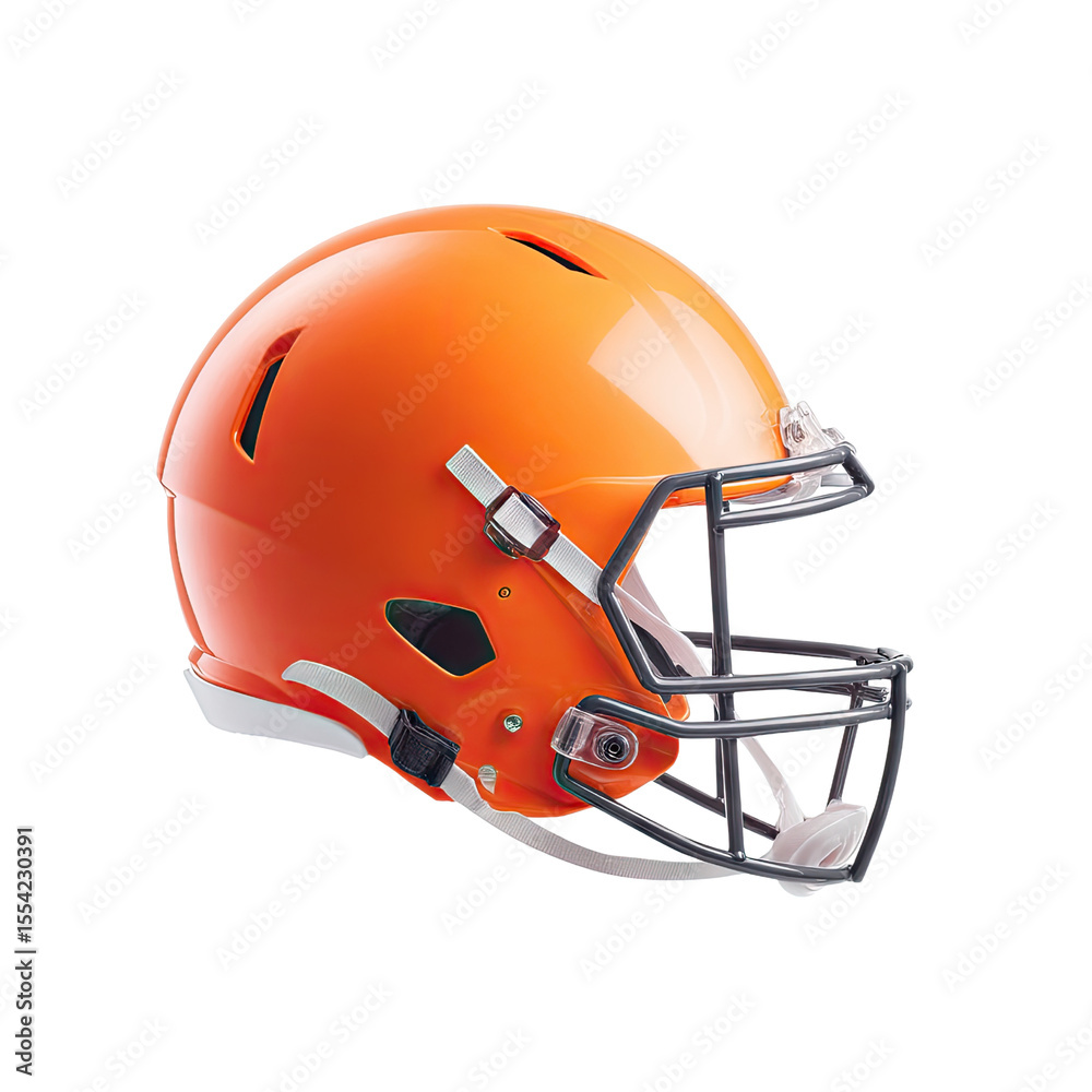 Fototapeta premium Bright Orange Football Helmet Isolated on White Background Perfect for Sports, Team Branding, or Athletic Gear Promotion