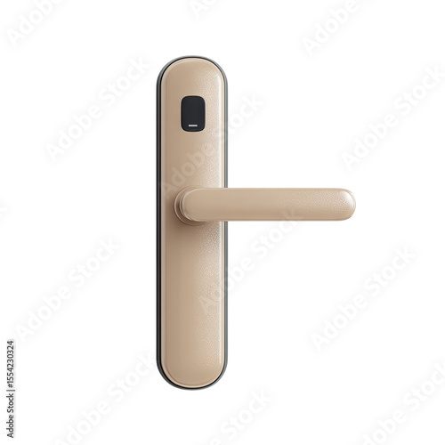 Modern door handle in elegant beige finish, featuring a button for advanced locking mechanism
