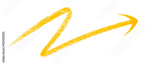 Yellow arrow symbol colored pencil isolated on transparent background