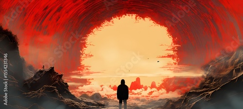 pop surreal unreal silhouettes spiral towards Kingkong, ai generatif