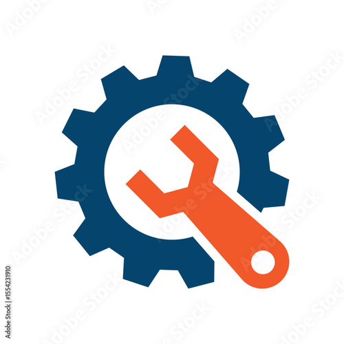 Repair services icon logo, Gear with Wrench symbol representing mechanics and repair services.