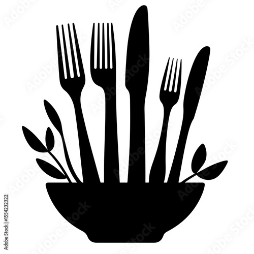 Elegant silhouette of luxury cutlery in a bowl, fine dining concept