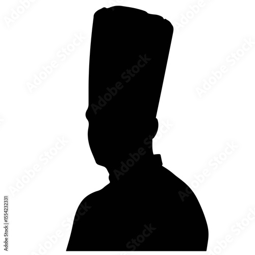 Chef silhouette in tall hat, black and white kitchen brigade concept