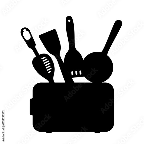 Silhouette of kitchen utensils in a holder, culinary arts concept