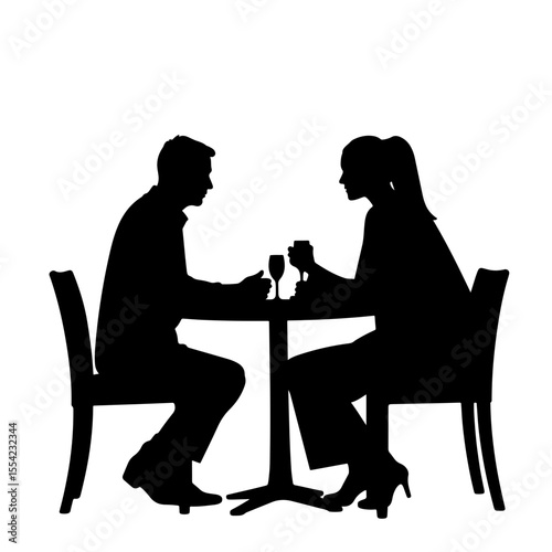 Couple enjoying dinner together in silhouette, romantic atmosphere