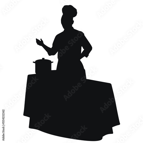 Chef silhouette cooking in restaurant, culinary artistry
