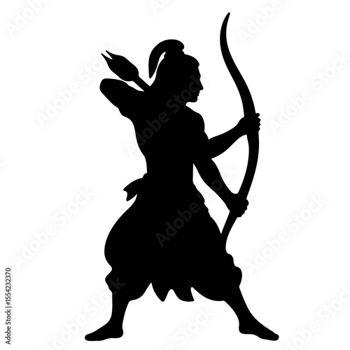 Noble warrior poised with bow and arrow silhouette, courage and strength