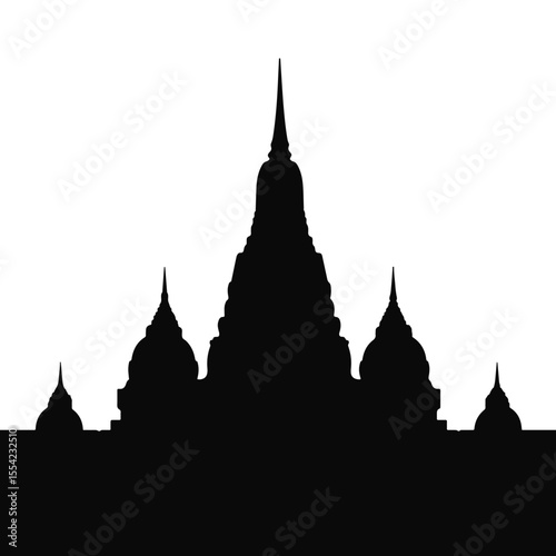 Silhouette of ancient temple structure, symbolism of rituals and heritage