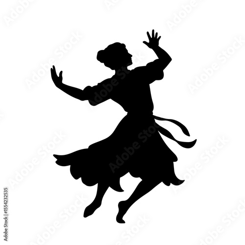 Mythical figure joyfully dancing in silhouette, mythological play