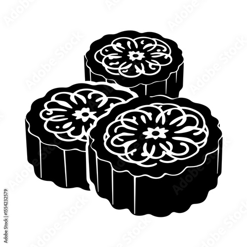 Silhouette of mooncakes on white background, traditional symbolism