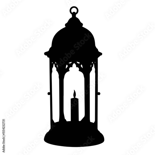 Elegant lantern silhouette with candle flame, warm ambiance
