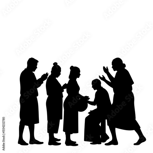 Silhouettes of people performing ancestral rites, unity in tradition