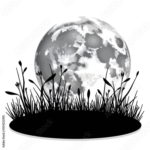 Full moon silhouette over grass, harvest moon symbolism