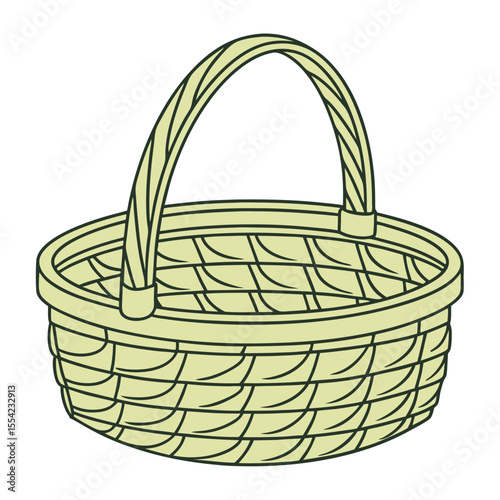 Empty woven picnic basket vector illustration in light green color