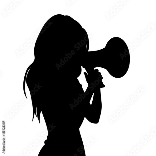 Silhouette of a person using a megaphone for public awareness, communication