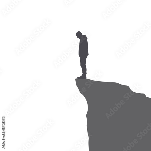 Person reflecting on the edge of a cliff, confronting risk factors