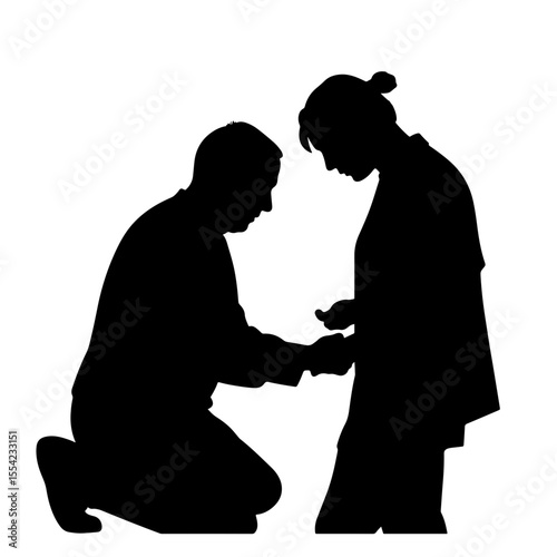 Doctor providing first aid silhouette on white background, immediate care