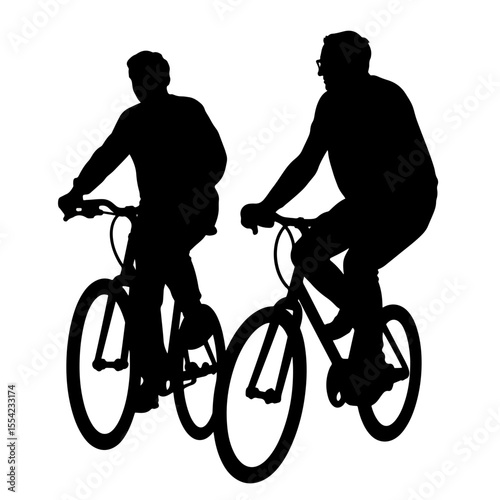 Elderly couple biking together in silhouette, active aging