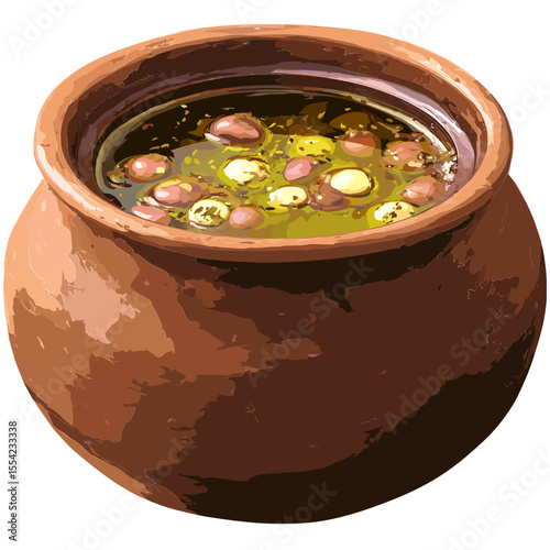 Clay Pot of Foul Medames with Olive Oil and Herbs