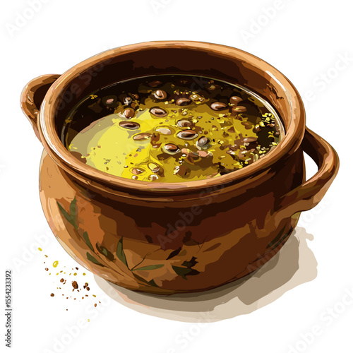 Clay Pot of Foul Medames with Olive Oil and Herbs