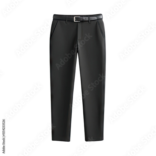 Stylish black trousers with belt, tapered fit, perfect for formal or casual occasions, modern fashion staple for any wardrobe