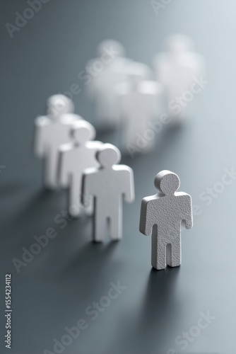 Modern business concept of employee redundancy with interconnected white figures, one piece detached symbolizing layoffs and workforce separation