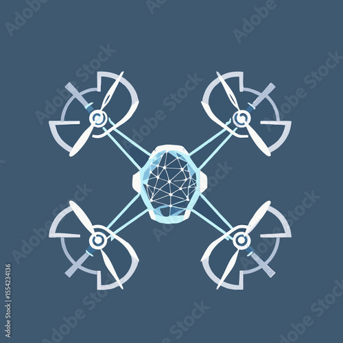 A vector drone with a brain in the center, symbolizing intelligence and technology that are striving to new heights.