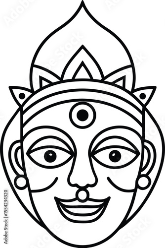 Decorative Folk Face Mask in Indian Line Style