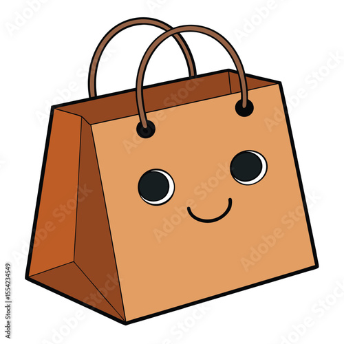 Cute paper shopping bag with happy face cartoon vector illustration