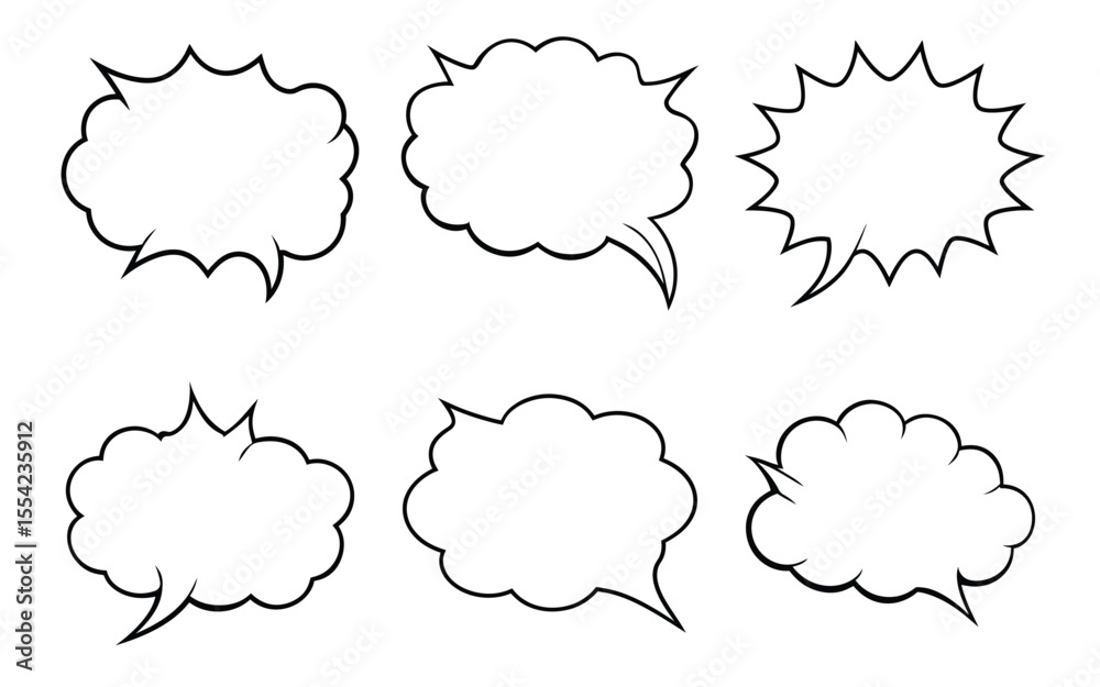 Fototapeta premium Comic Book Style Speech Bubbles; Blank, Outline, Vector Illustration