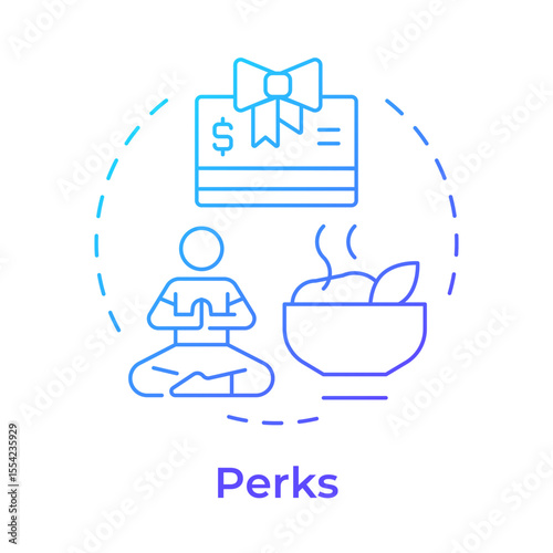 Perks blue gradient concept icon. Payment benefits, salary. Meditation, relaxation. Wellness programs. Round shape line illustration. Abstract idea. Graphic design. Easy to use in article, blog post