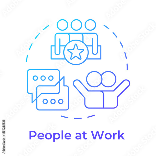 People at work blue gradient concept icon. Communication, teamwork. Workflow organization. Round shape line illustration. Abstract idea. Graphic design. Easy to use in article, blog post