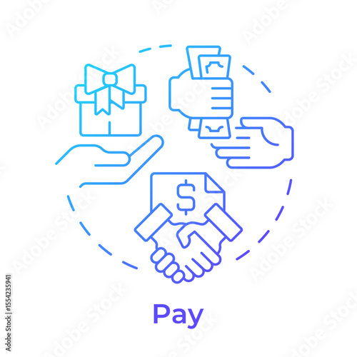 Pay blue gradient concept icon. Employee payment, salary. Compensation gifts, benefits. Round shape line illustration. Abstract idea. Graphic design. Easy to use in article, blog post