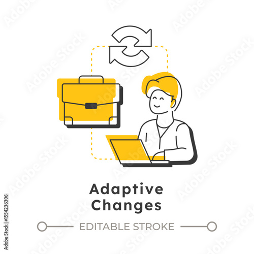 Adaptive changes modern linear concept icon. Small, incremental adjustments. Type of organizational transformation. Flat outline elements connected with dotted lines. Creative visual. Easy to edit