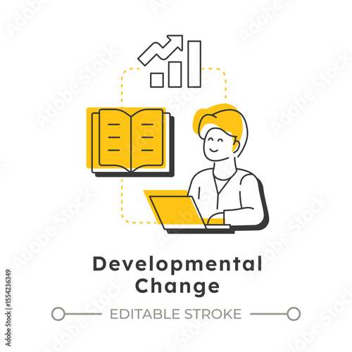Developmental change modern linear concept icon. Enhancing existing processes. Type of organizational transformation. Flat outline elements connected with dotted lines. Creative visual. Easy to edit