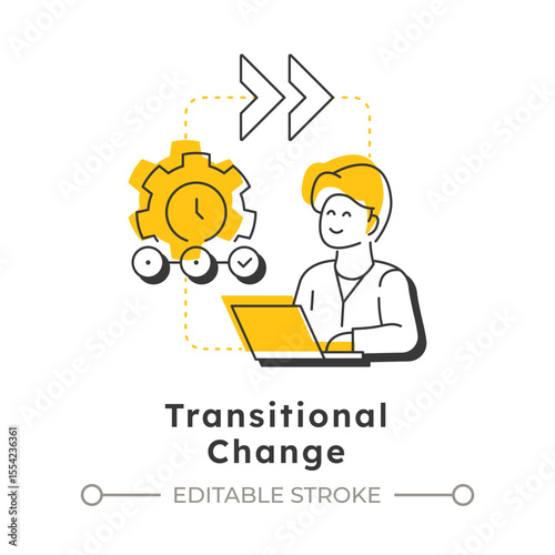 Transitional change modern linear concept icon. Maintaining new business state. Type of organizational transformation. Flat outline elements connected with dotted lines. Creative visual. Easy to edit