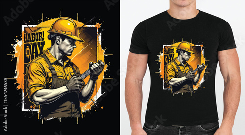Labor Day T Shirt Design Featuring a Construction Worker with a Wrench