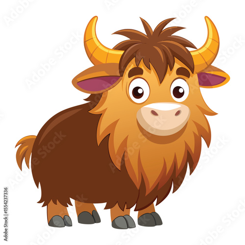  yak with long hair cartoon vector white background.
