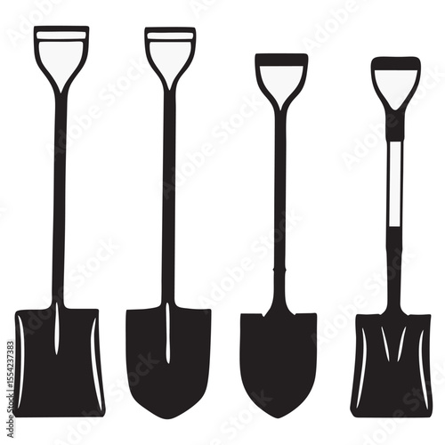 Silhouette image of a shovel on a white background