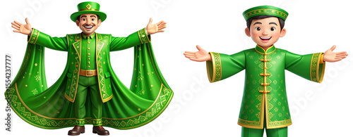  Charming Animated Character in Festive Green Outfit, Transparent Background PNG