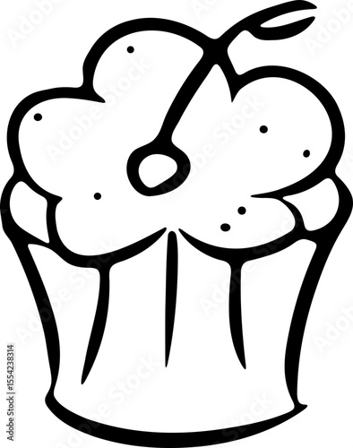 Cupcake Line Icon | Hand Drawn Sweet Dessert Outline