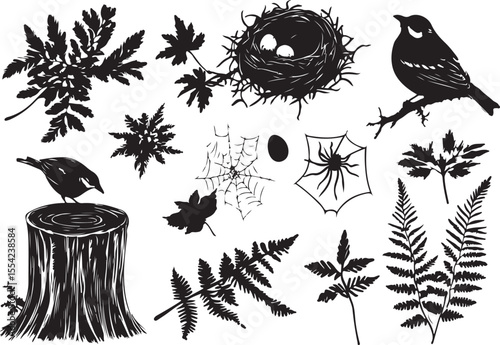 Vector forest wildlife icon set in black and white stock illustration