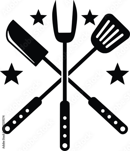 Vector Illustration of Grilling Tools with Stars in Celebration Theme