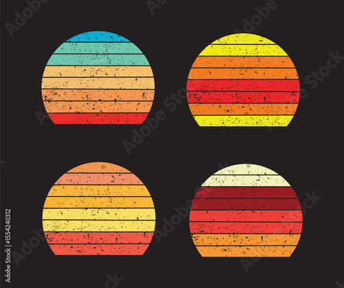Retro vintage sunset design. Retro sunset collection. vintage colors. T shirt design element. retro vintage sunset design for t shirt collection. Circular gradient background.