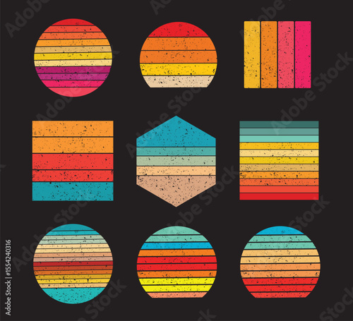 Retro vintage sunset design. Retro sunset collection. vintage colors. T shirt design element. retro vintage sunset design for t shirt collection. Circular gradient background.