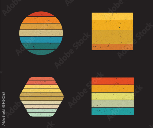 Vintage sunset collection in 70s 80s style. Retro sunset collection. retro vintage clipart. T shirt design element. retro vintage sunset design for t shirt collection. Circular gradient background.