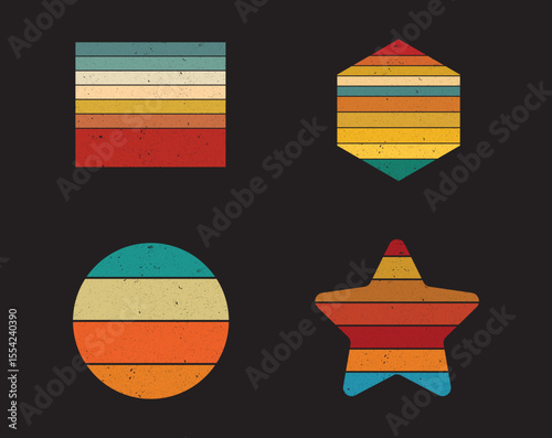 Vintage sunset collection in 70s 80s style. Retro sunset collection. retro vintage clipart. T shirt design element. retro vintage sunset design for t shirt collection. Circular gradient background.