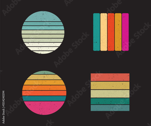 Vintage sunset collection in 70s 80s style. Retro sunset collection. retro vintage clipart. T shirt design element. retro vintage sunset design for t shirt collection. Circular gradient background.