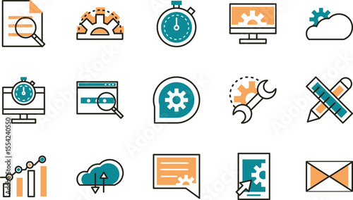 Streamlined Workflow Icons Efficient Project Management & Optimization Visuals for Websites and Applications.  High-Quality EPS Vector Graphics for Seamless Integration.