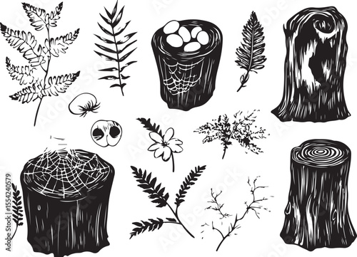 Vector forest wildlife icon set in black and white stock illustration